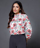 Long Sleeve Satin Printed Formal Top