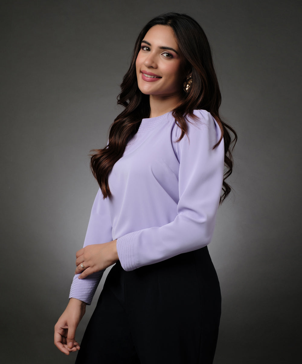 Embroidered Long Sleeve Lavender Top