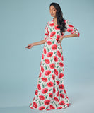 Vneck Tulip Printed Chiffon Maxi Dress