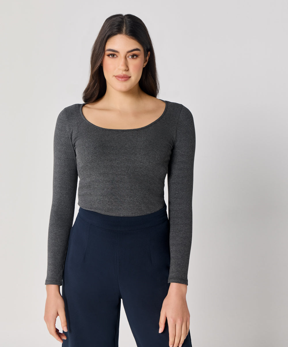 Long Sleeve Dark Grey Rib Top