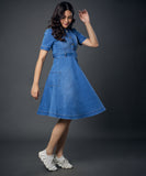 Classic Collared Denim Dress With A Belt