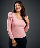 Long Puff Sleeve Pink Ponte Top