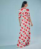 Vneck Tulip Printed Chiffon Maxi Dress