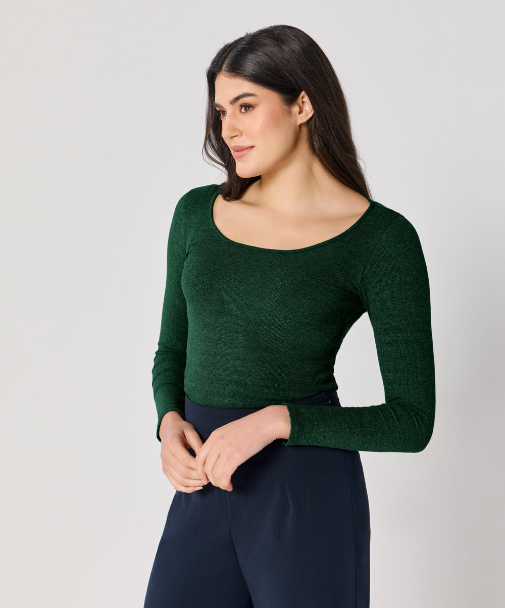 Long Sleeve Dark Green Rib Top