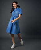 Classic Collared Denim Dress With A Belt