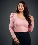 Long Puff Sleeve Pink Ponte Top