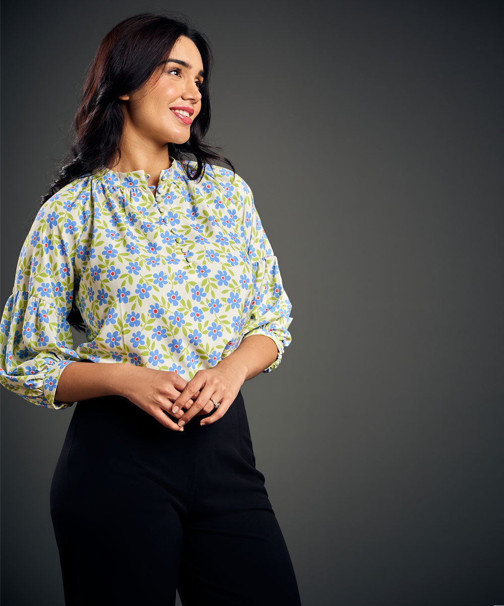 Pastel Floral Printed Front Buttoned Top