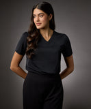 Vneck Short Sleeve Chiffon Top-Black