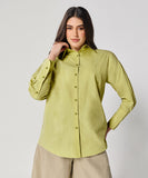 Cotton Oversized Shirt- Moss Green