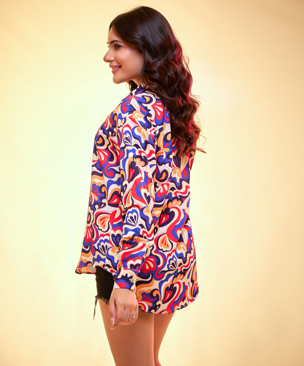 Oversized Chiffon Random Printed Shirt