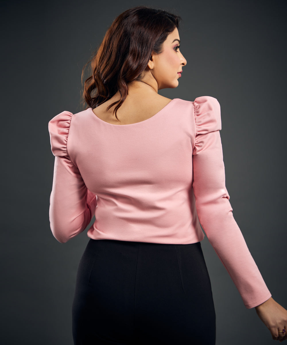 Long Puff Sleeve Pink Ponte Top