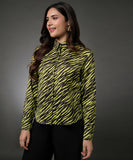 Lapel Long Sleeve Printed Top  With A Cuff