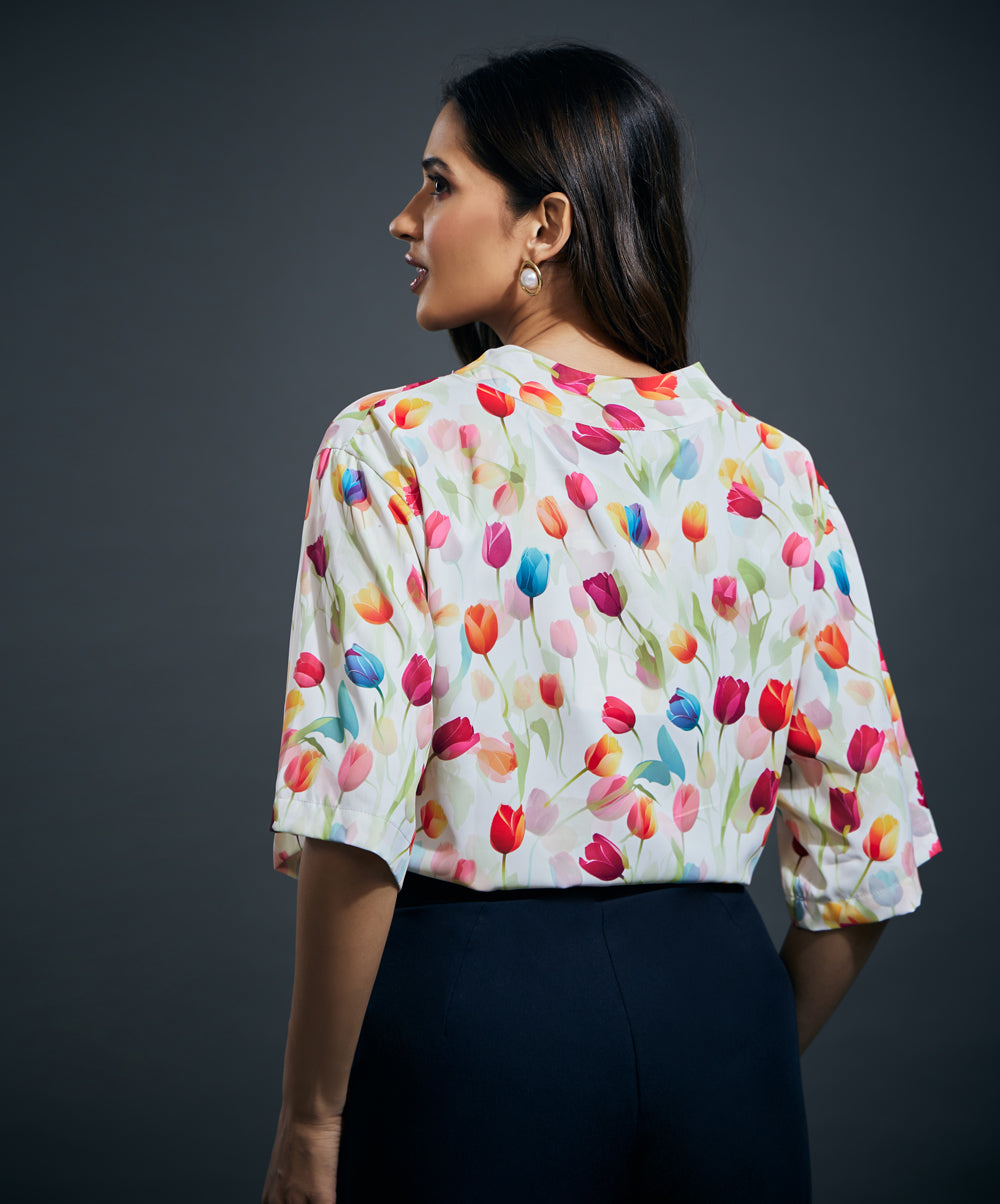 Relaxed sleeve chiffon printed top