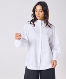 Mandarin  Collar Cotton Oversized Shirt- Pure White