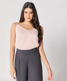 Vneck Satin Cami Top With The Straps-Beige