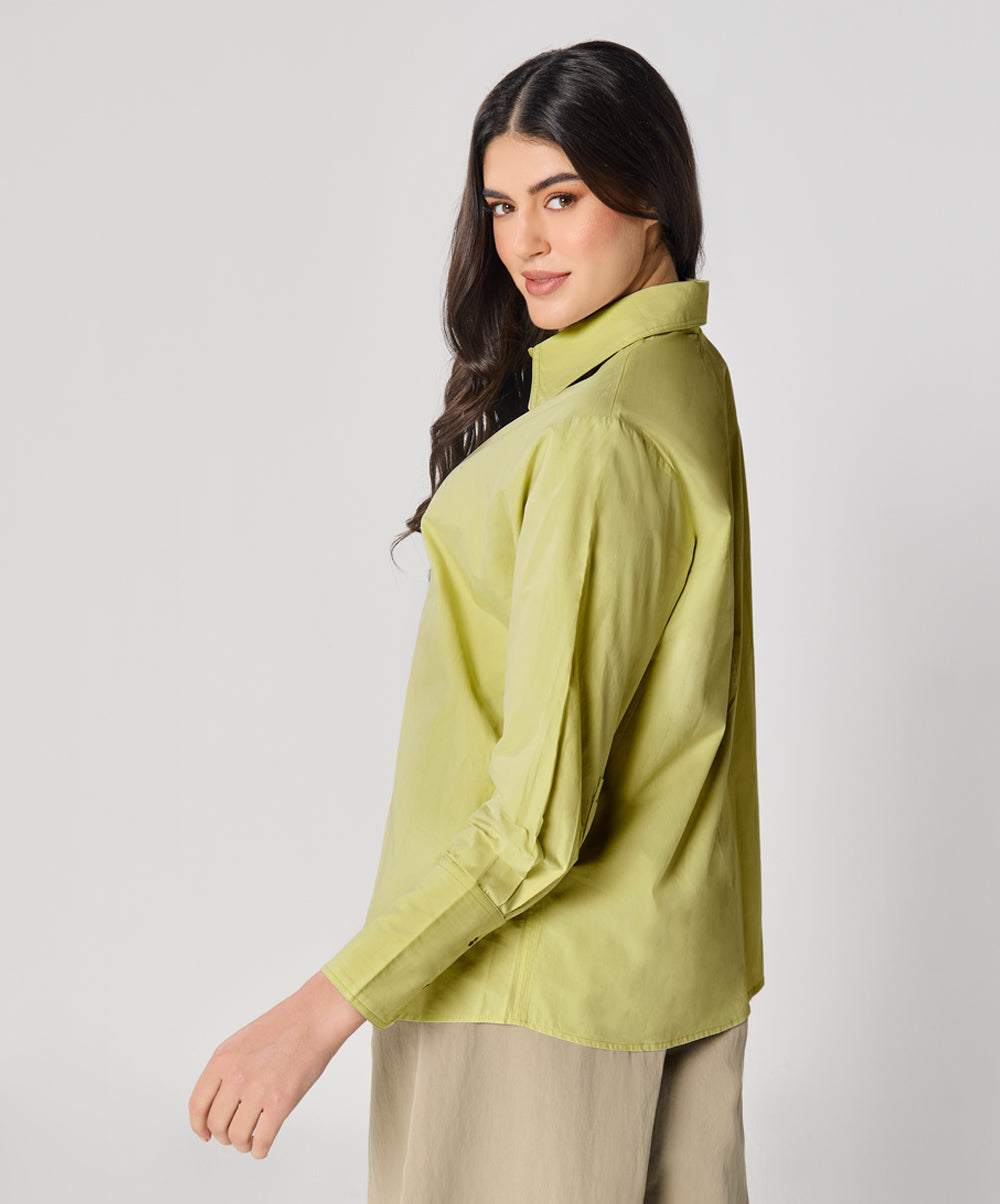 Cotton Oversized Shirt- Moss Green