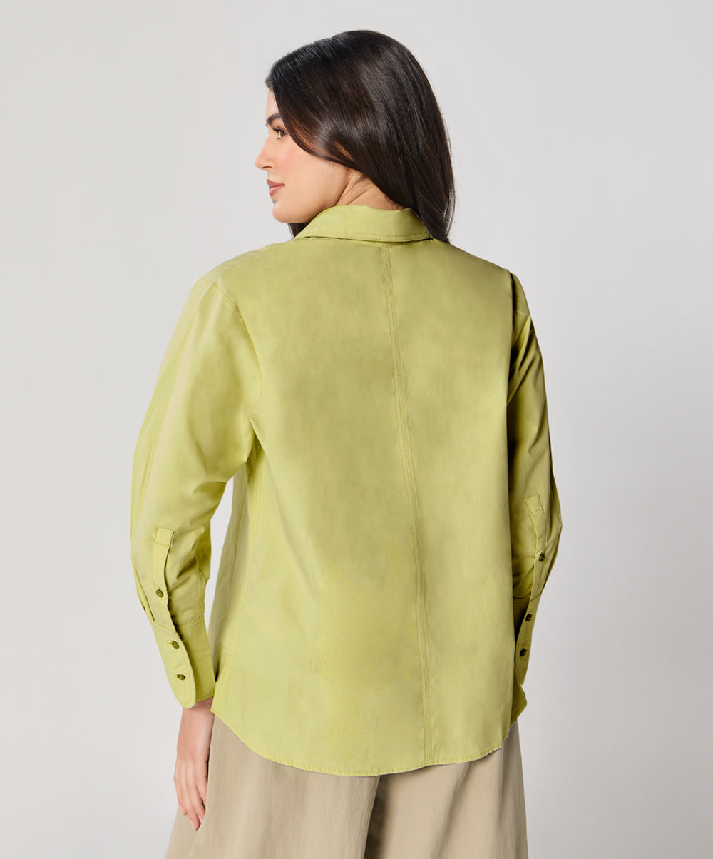 Cotton Oversized Shirt- Moss Green