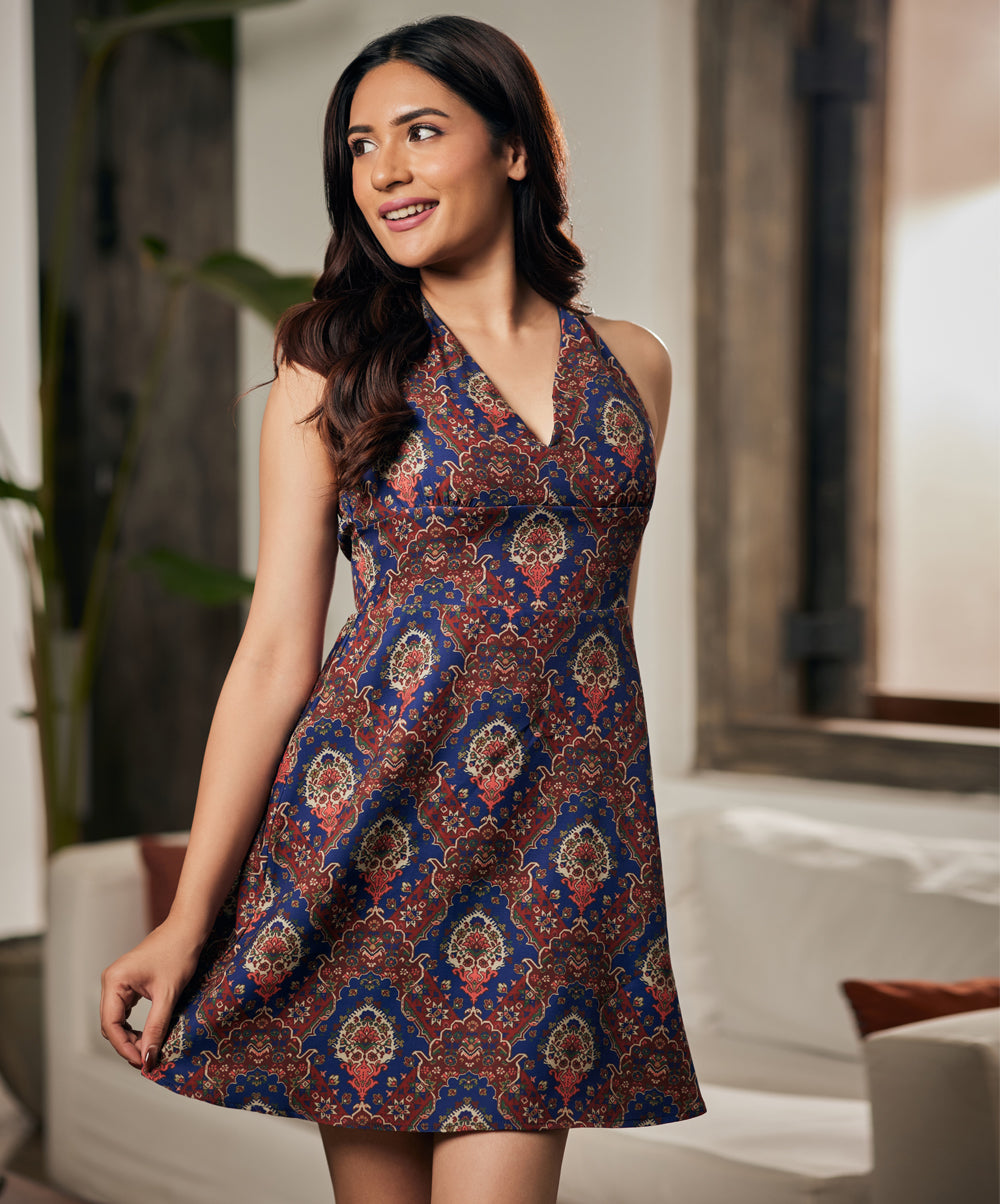 Vintage Halter Neck Mini Dress – ZIGZAG UAE - Main Image