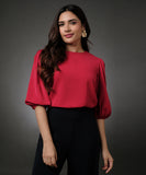 Round Neck Chiffon Sleeve Elasticated Top