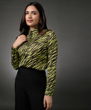 Lapel Long Sleeve Printed Top  With A Cuff