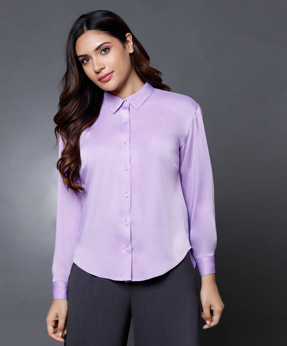 Work Wear Satin Shirt - Lavender