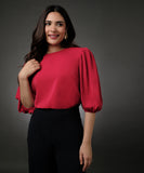 Round Neck Chiffon Sleeve Elasticated Top