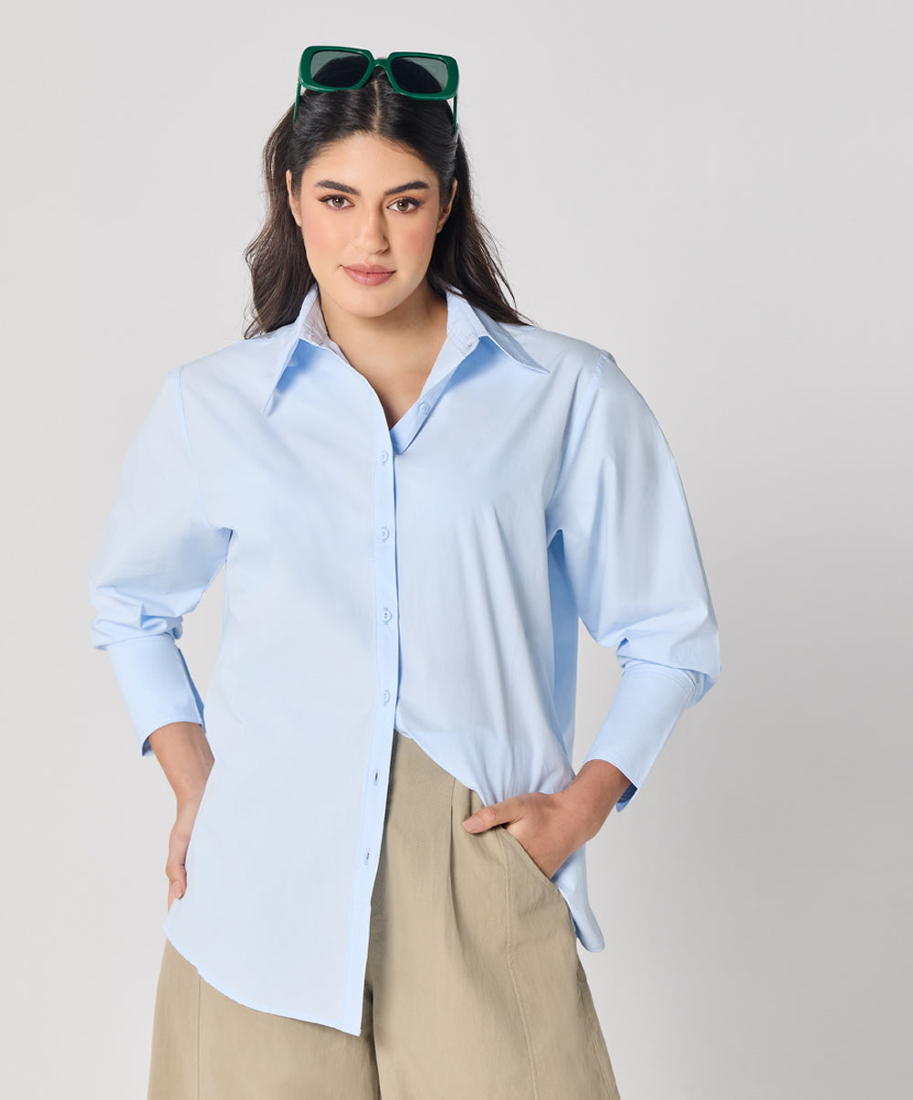 Cotton Oversized Shirt- Baby Blue