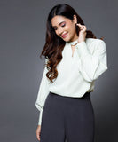 Twist Collar Long Sleeve Satin Top