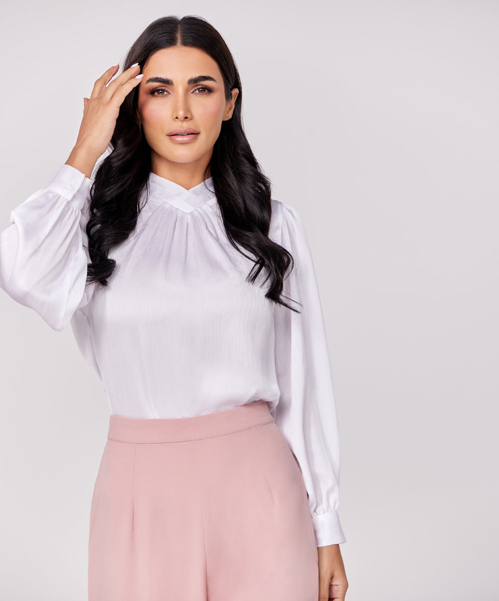 High Vneck Pleated Top