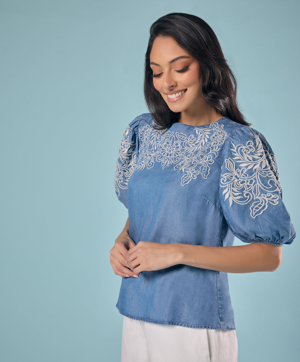 Embroidery And Cut Work Tencel Top
