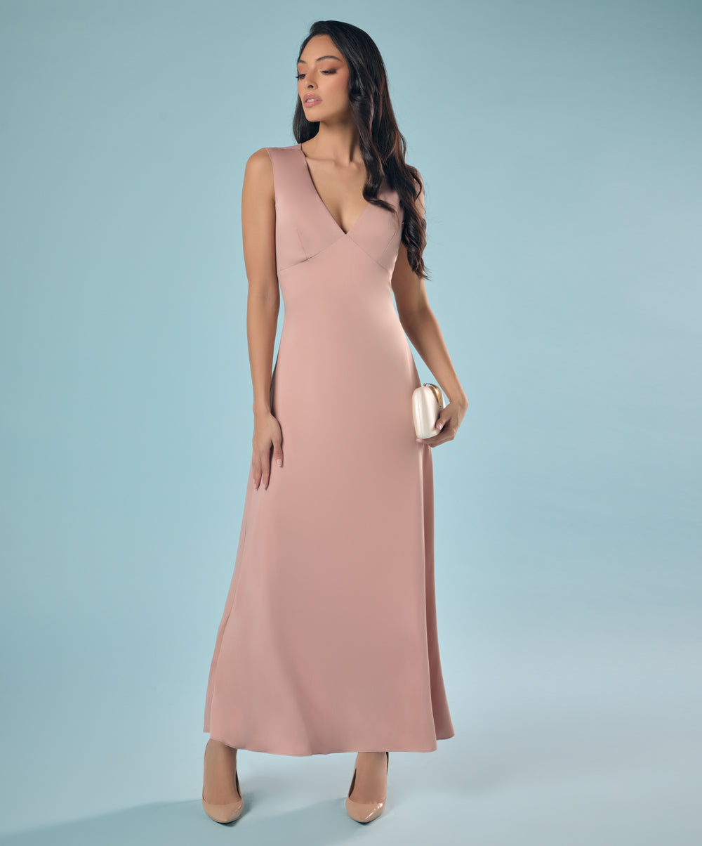 Vneck Body Hugging Satin Dress