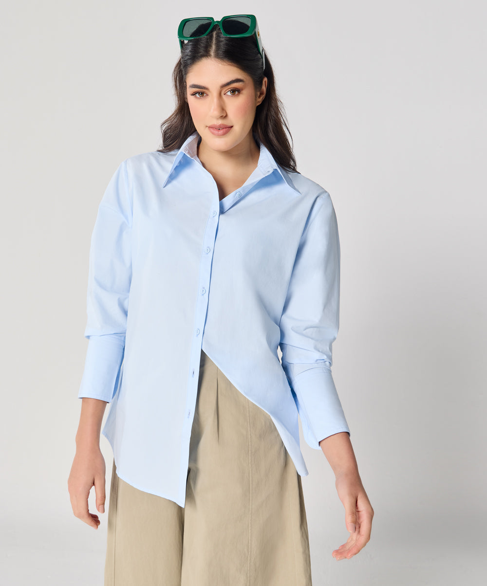 Cotton Oversized Shirt- Baby Blue