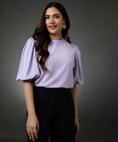 Round Neck Lavender Sleeve Elasticated Top