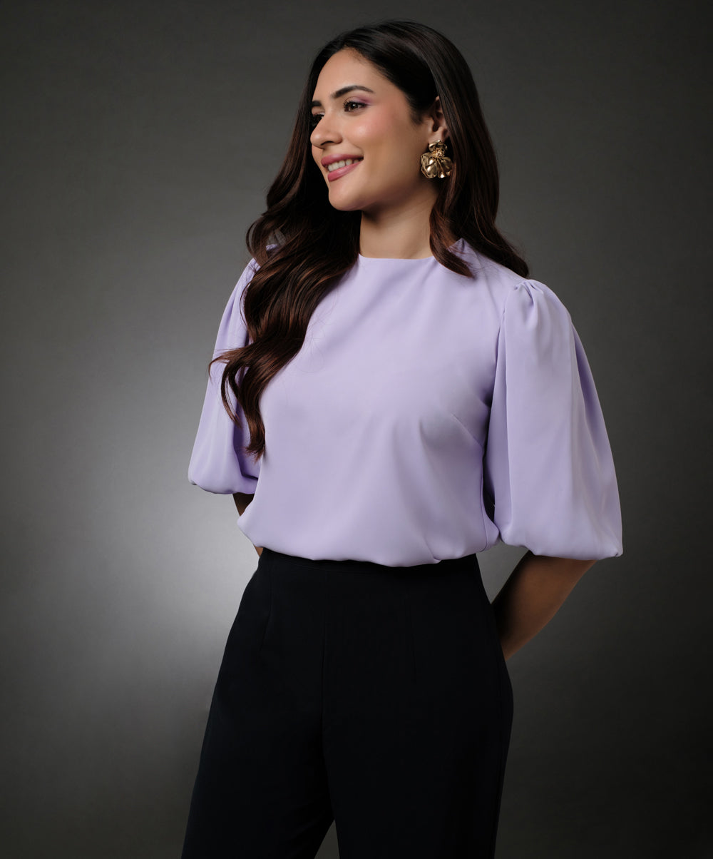 Round Neck Lavender Sleeve Elasticated Top