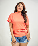 Side Gathered Crew Neck Tshirt- Peach