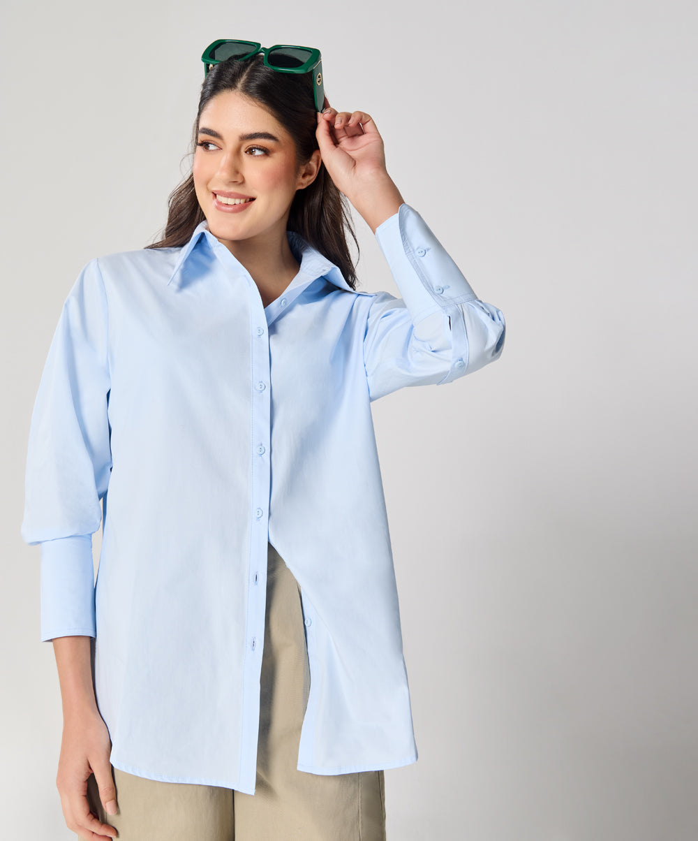 Cotton Oversized Shirt- Baby Blue