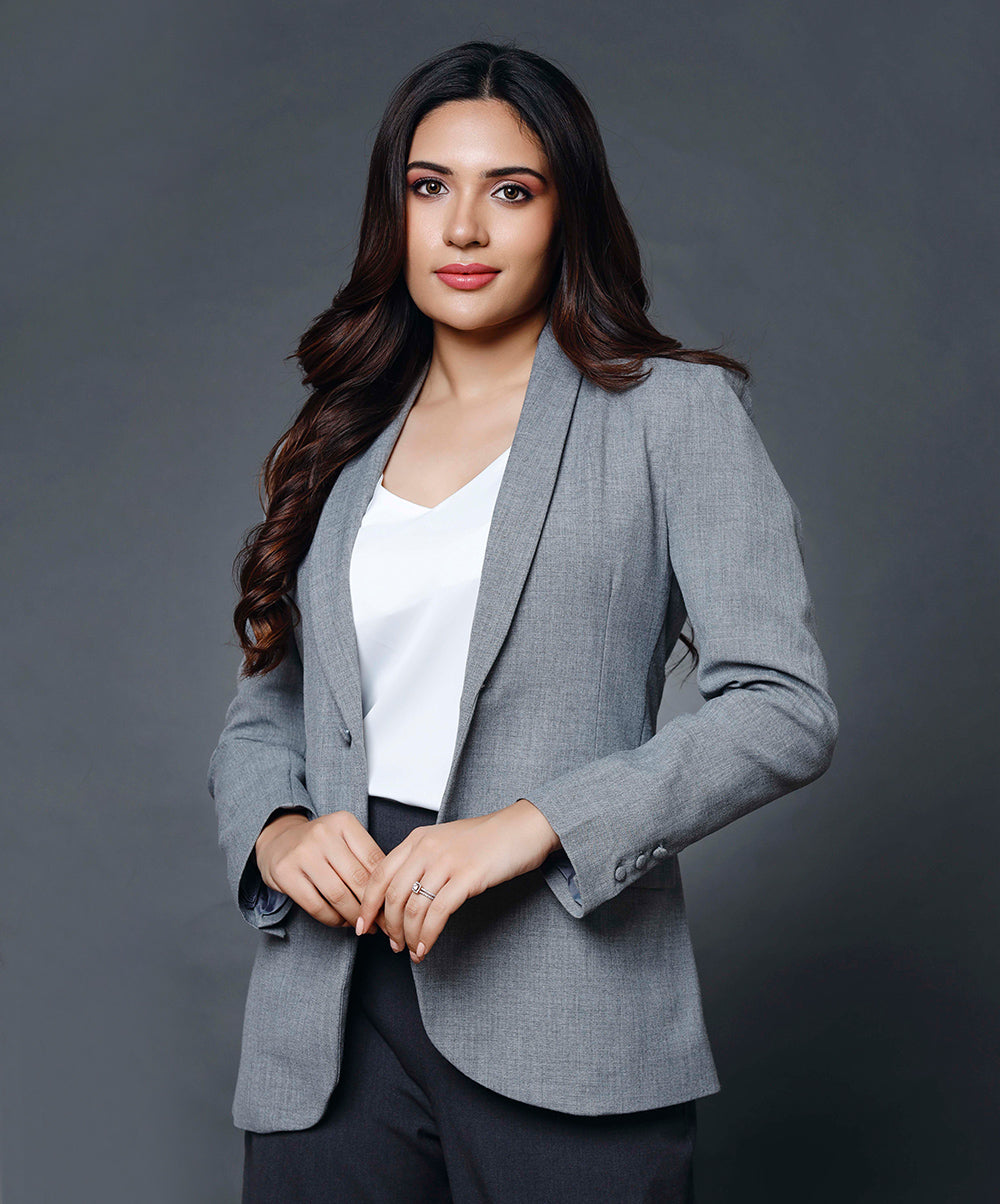 Long Sleeve Formal Blazer With Pockets-Light Grey