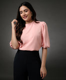 Round Neck Peach Sleeve Elasticated Top