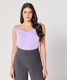 Vneck Satin Cami Top With The Straps-Lavender