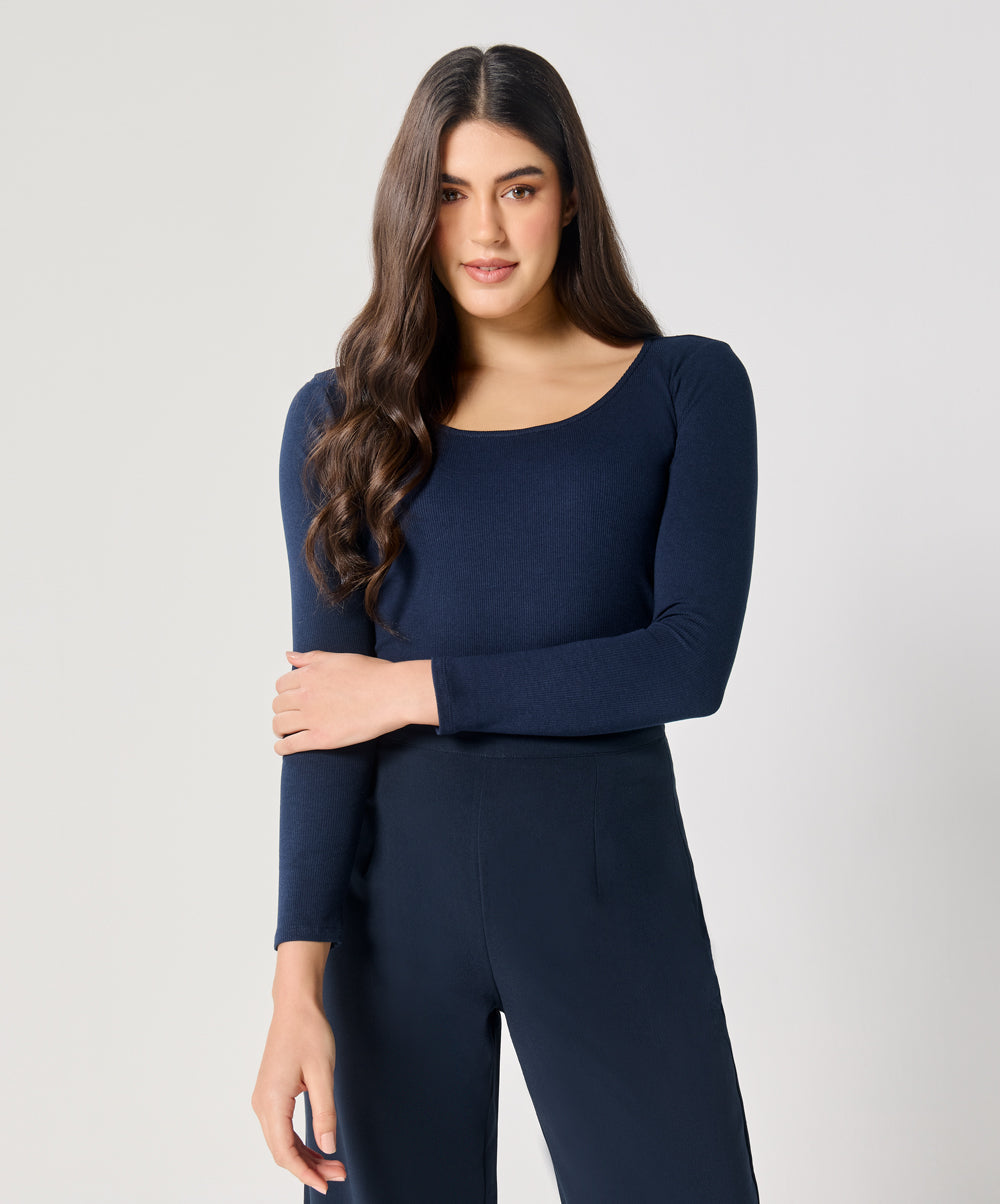 Long Sleeve Navy Blue Rib Top