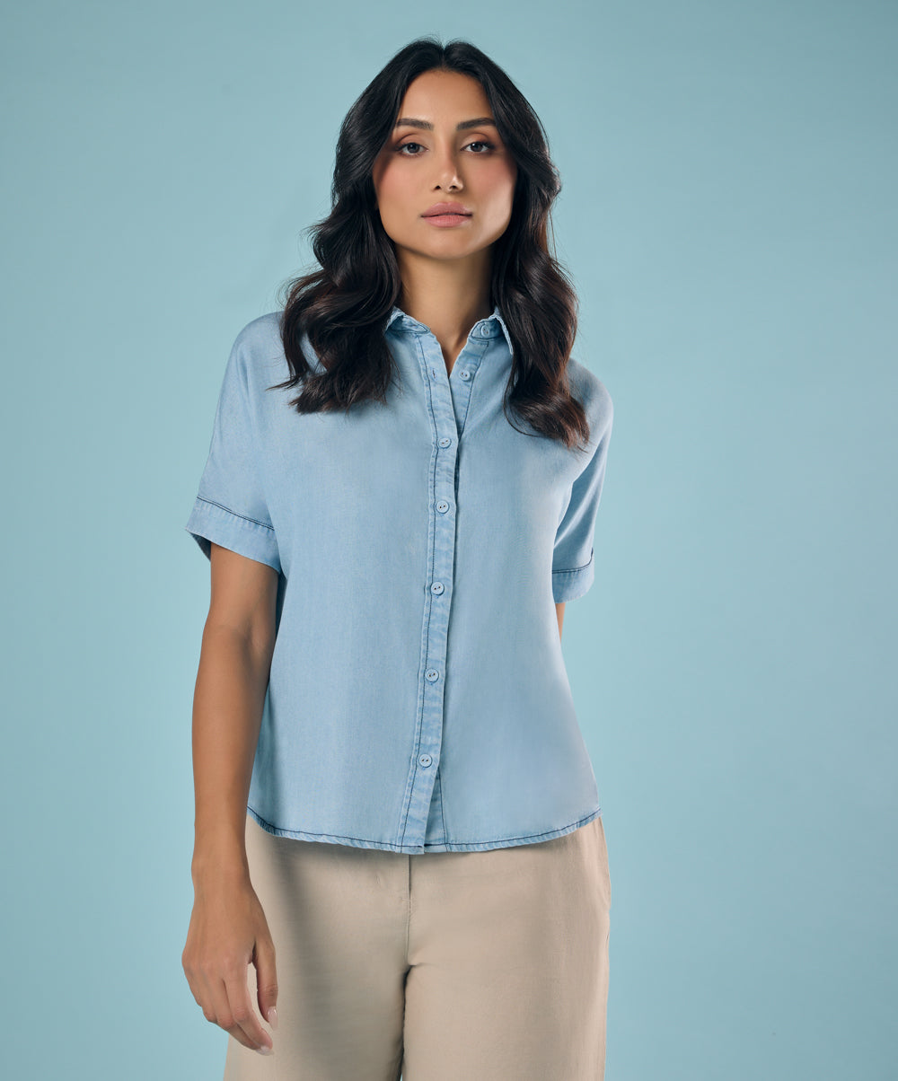 Tencel Oversized Short-Sleeve Shirt