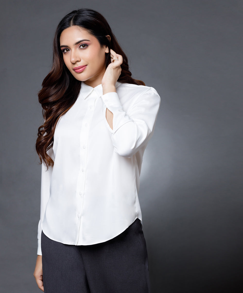 Work wear satin shirt blouse- White