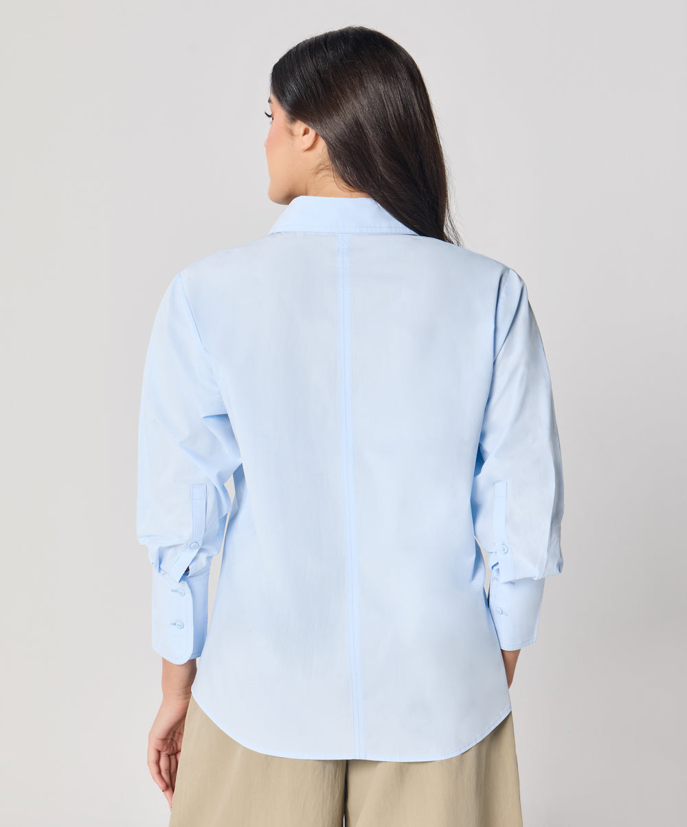 Cotton Oversized Shirt- Baby Blue