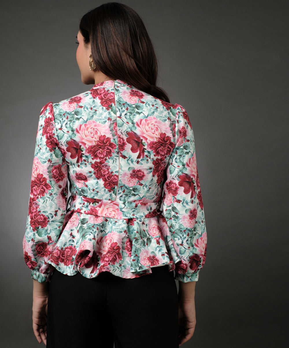 Puffed Sleeve Floral Peplum Top