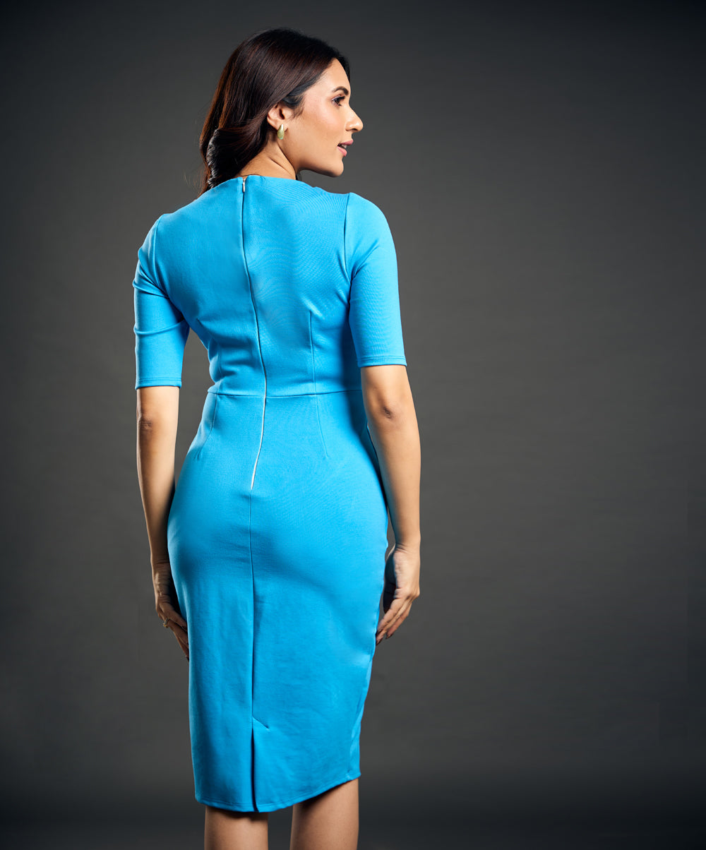 Ponte Half Sleeve Bodycon Blue Dress