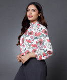 Long Sleeve Satin Printed Formal Top