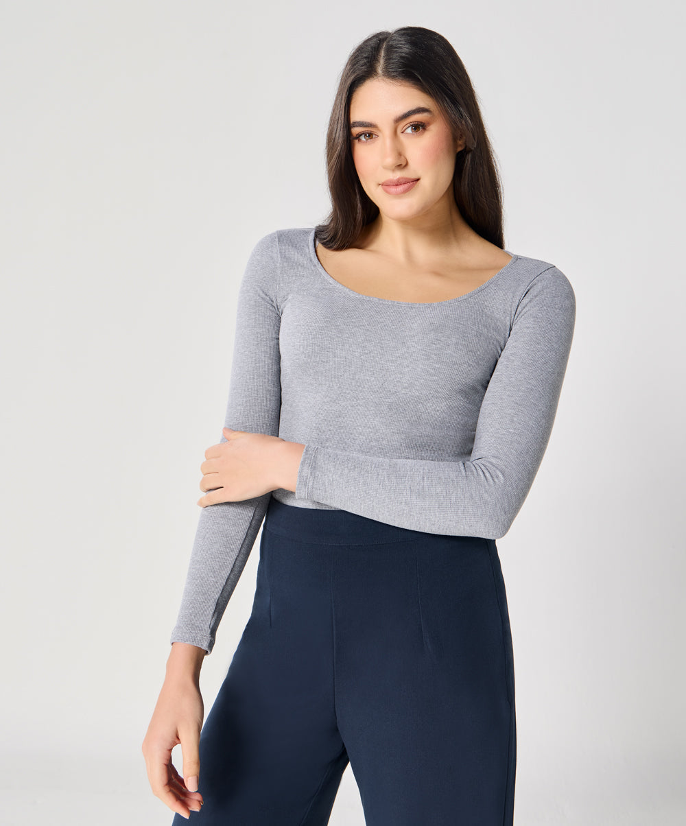 Long Sleeve Light Grey Rib Top