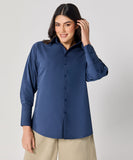 Cotton Oversized Shirt- Navy Blue