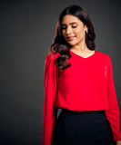 Vneck Detailed Chiffon Red Top