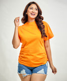 Side Gathered Crew Neck Tshirt- Orange